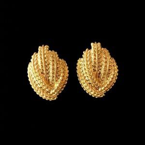 Vintage Gold Rope Leaf Post Stud Earrings